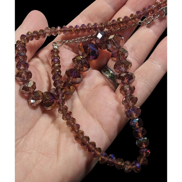 Elegant Sparkly AB Brown Faceted Glass Beaded Necklace - Picture 4 of 8